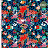 Digitally Printed Fabric with Sea Creatures, Turtles, Fish, Coral, and Shell Patterns